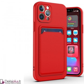 Švelnus silikoninis dėklas su kišenėle - raudonas (telefonams Apple Iphone 12 Pro)